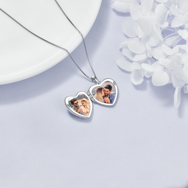 Sterling Silver Personalized Photo & Heart Personalized Photo Locket Necklace-4