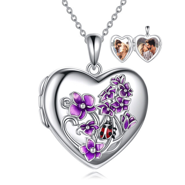 Colar de prata esterlina com foto personalizada e coração com medalhão de foto personaliza-2