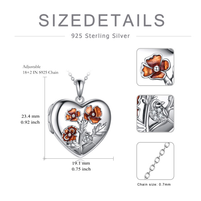 Colar de prata esterlina com medalhão fotográfico personalizado com coração de flor de papoila-4
