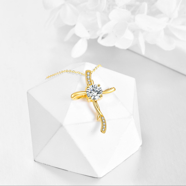 14K Gold Moissanite Cross Knot Pendant Necklace-2