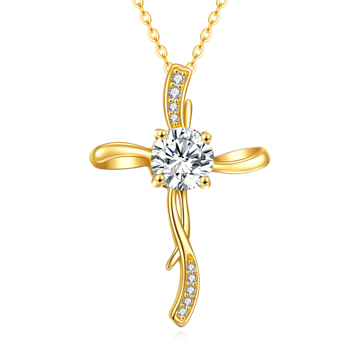 14K Gold Moissanite Cross Knot Pendant Necklace-1