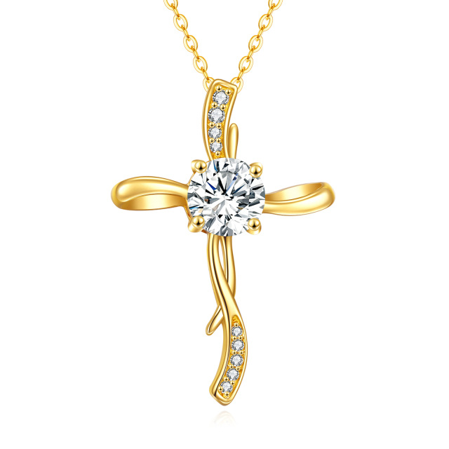 14K Gold Moissanite Cross Knot Pendant Necklace-0