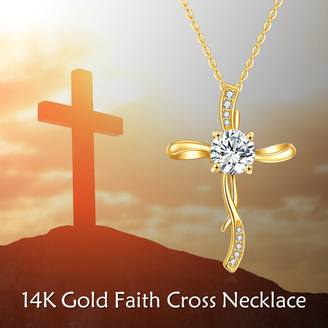 14K Gold Moissanite Cross Knot Pendant Necklace-3