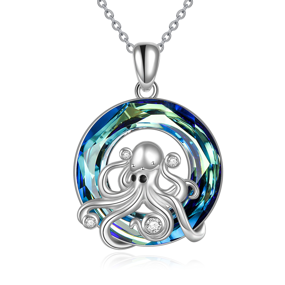 Sterling Silver Crystal & Cubic Zirconia Octopus Pendant Necklace-1