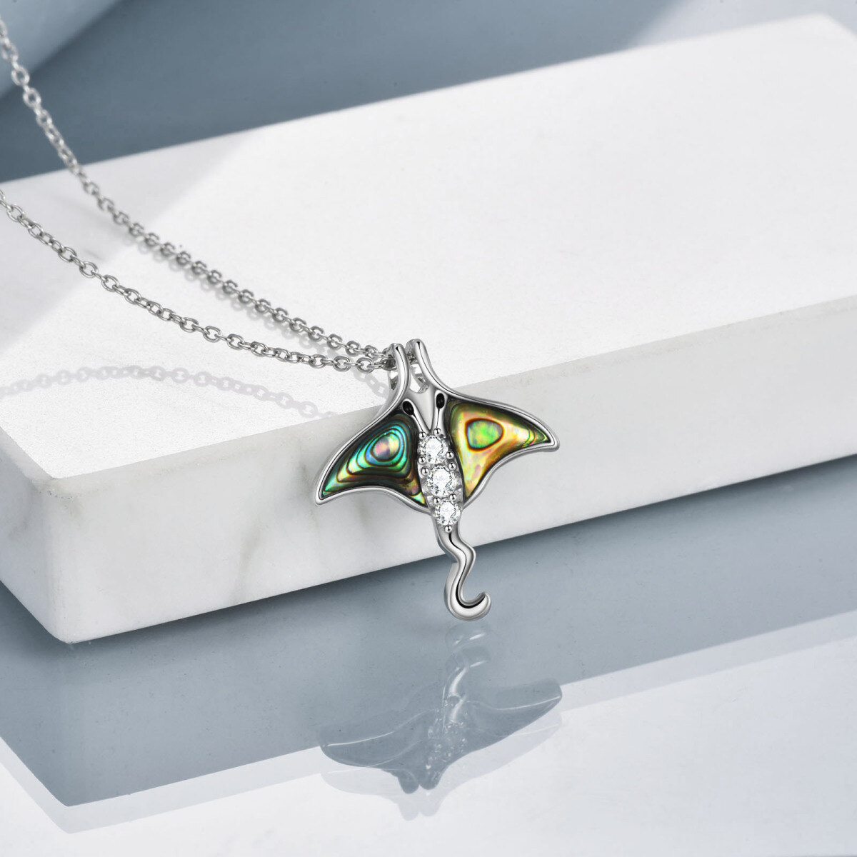 Sterling Silver Cubic Zirconia Manta Ray Pendant Necklace-4