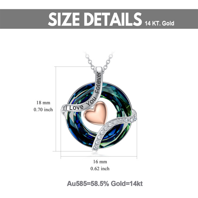 14K White Gold Circular Shaped Heart Crystal Pendant Necklace with Engraved Word-4