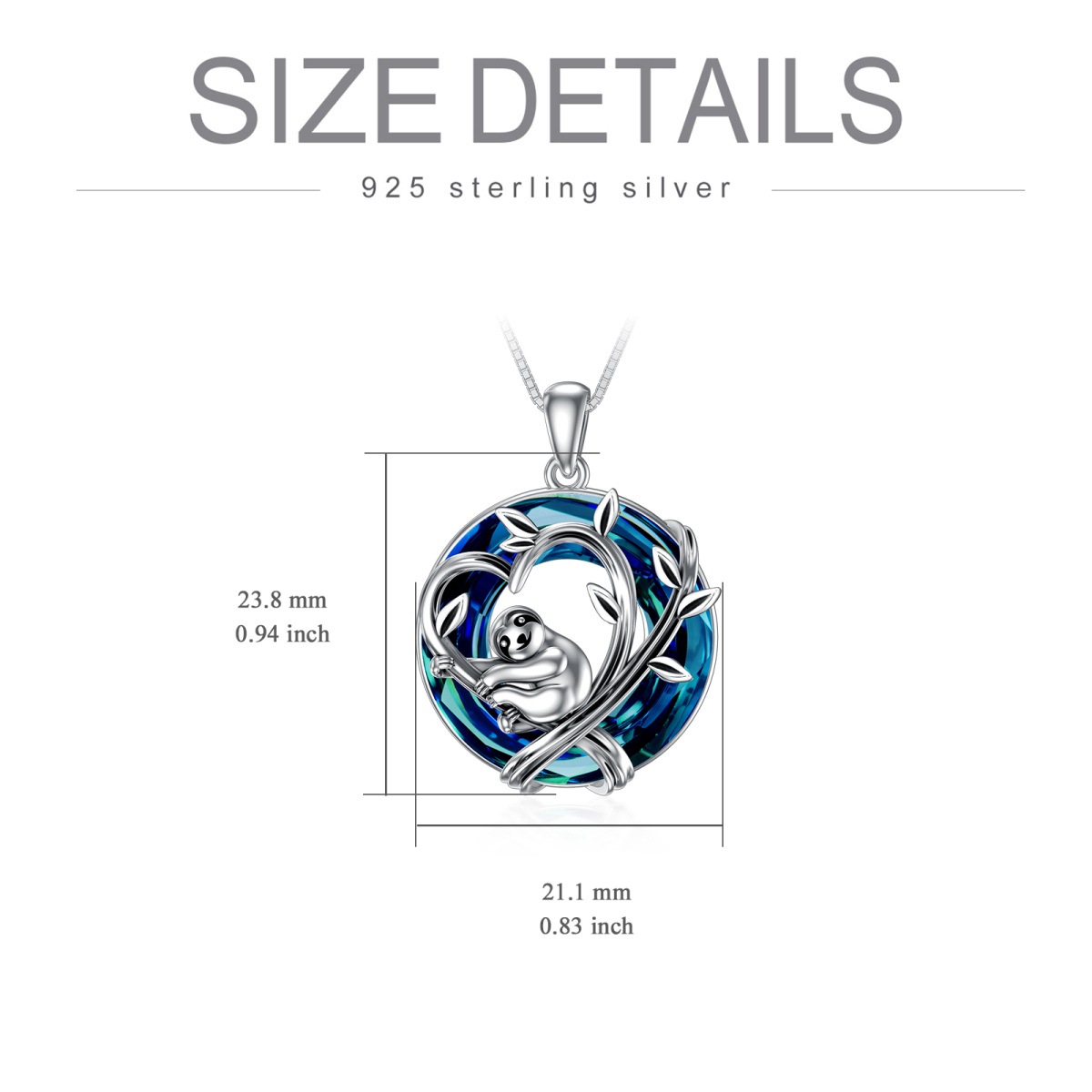 Collar colgante de plata de ley con forma circular de perezoso y corazón de cristal-5