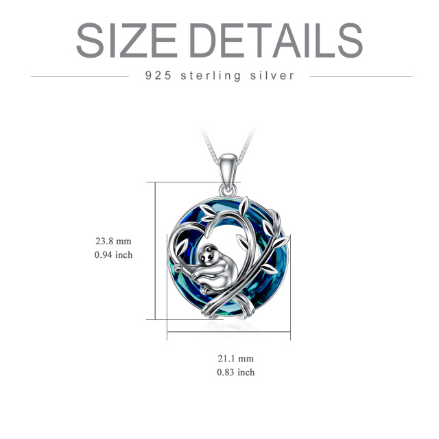 Sterling Silver Circular Shaped Sloth & Heart Crystal Pendant Necklace-4