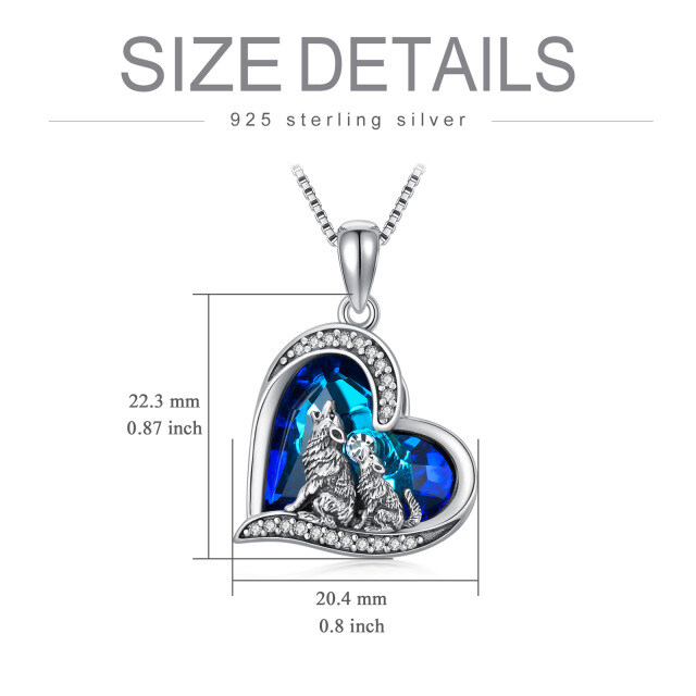Sterling Silver Heart Crystal Wolf & Heart Pendant Necklace-4