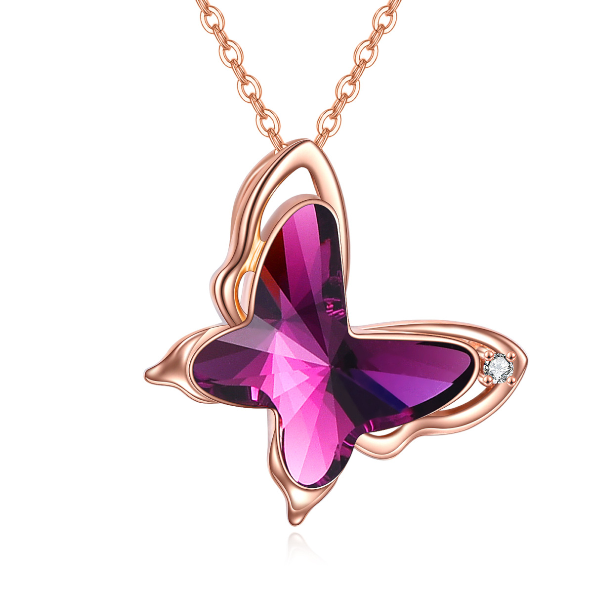 14K Rose Gold Crystal Butterfly Pendant Necklace-1