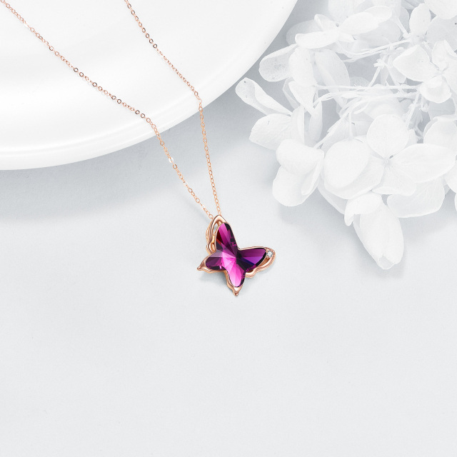 Colar com pingente de borboleta em cristal de ouro rosa 14K-5