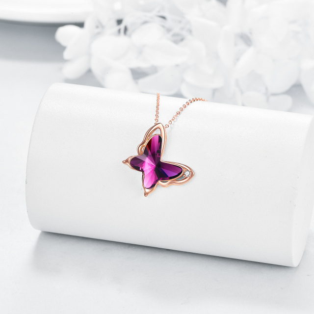 Colar com pingente de borboleta em cristal de ouro rosa 14K-2