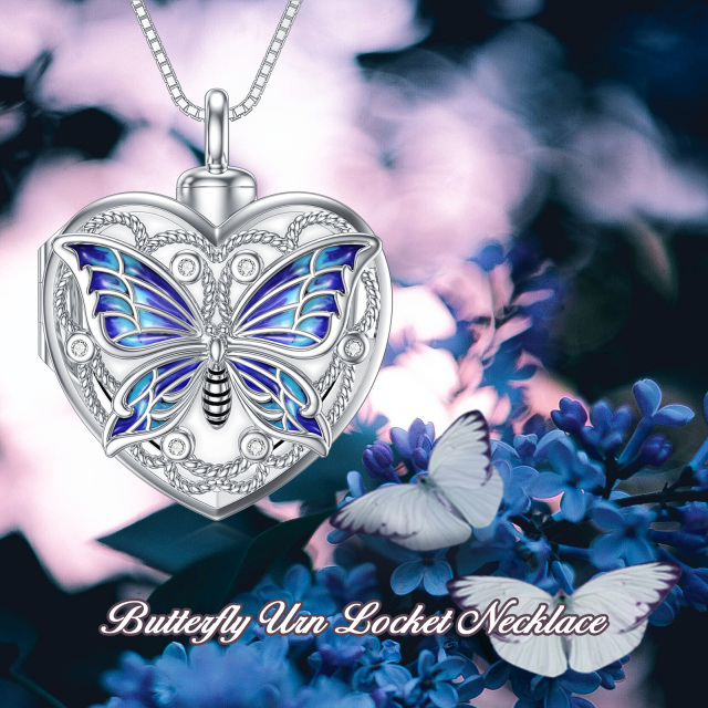 Plata de ley Cubic Zirconia Mariposa Corazón Personalizado Foto Cremación Urna Collar para cenizas-3