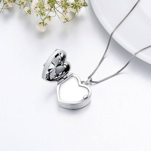 Collier d'urne de crémation pour cendres en argent sterling avec cœur de papillon en zirconium cubique et photo personnalisée-6