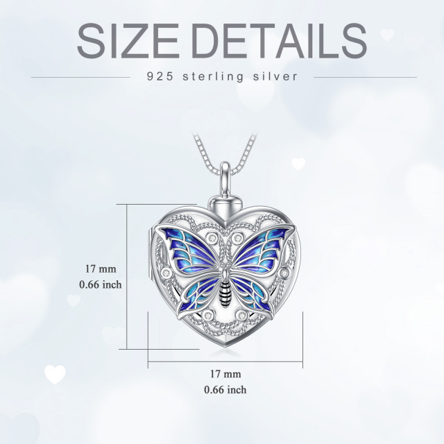 Sterling Silver Cubic Zirconia Butterfly Heart Personalized Photo Cremation Urn Necklace for Ashes-7