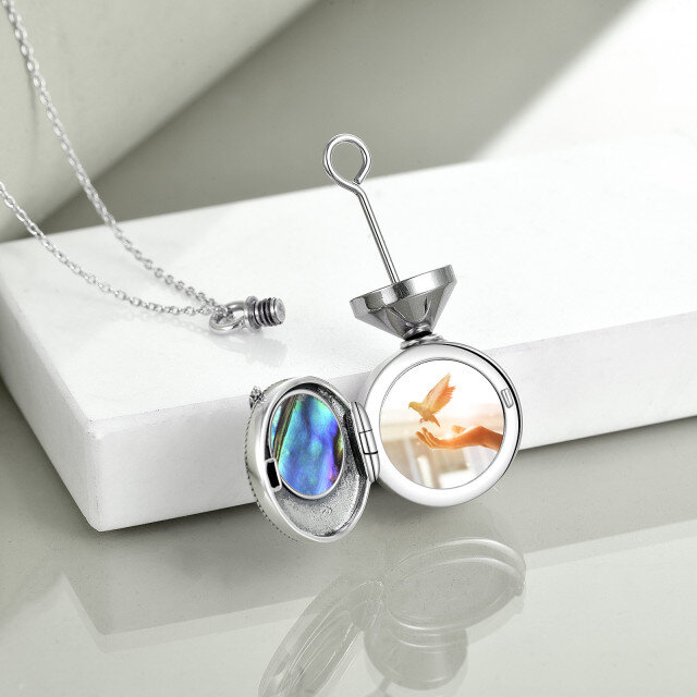 Sterling Silver Abalone Shellfish Hummingbird Urn Necklace for Ashes with Engraved Word-2