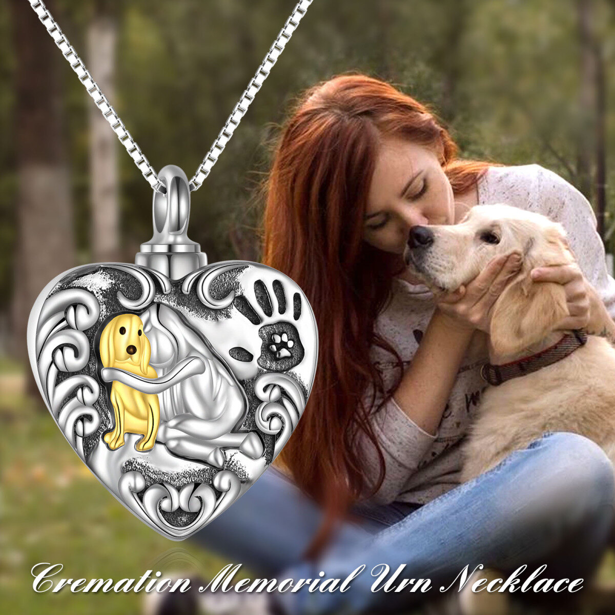 Sterling Silver Dog & Paw & Heart Urn Necklace for Ashes-6