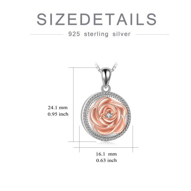 Urnen-Halskette aus Sterlingsilber mit zweifarbiger, kreisförmiger Zirkonia-Rosenform und eingraviertem Wort-4