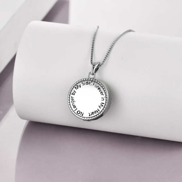 Sterling Silver Two-tone Circular Shaped Cubic Zirconia Rose Urn Necklace for Ashes with Engraved Word-2