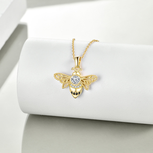 Sterling Silver with Yellow Gold Plated Round Cubic Zirconia Bees Pendant Necklace-3