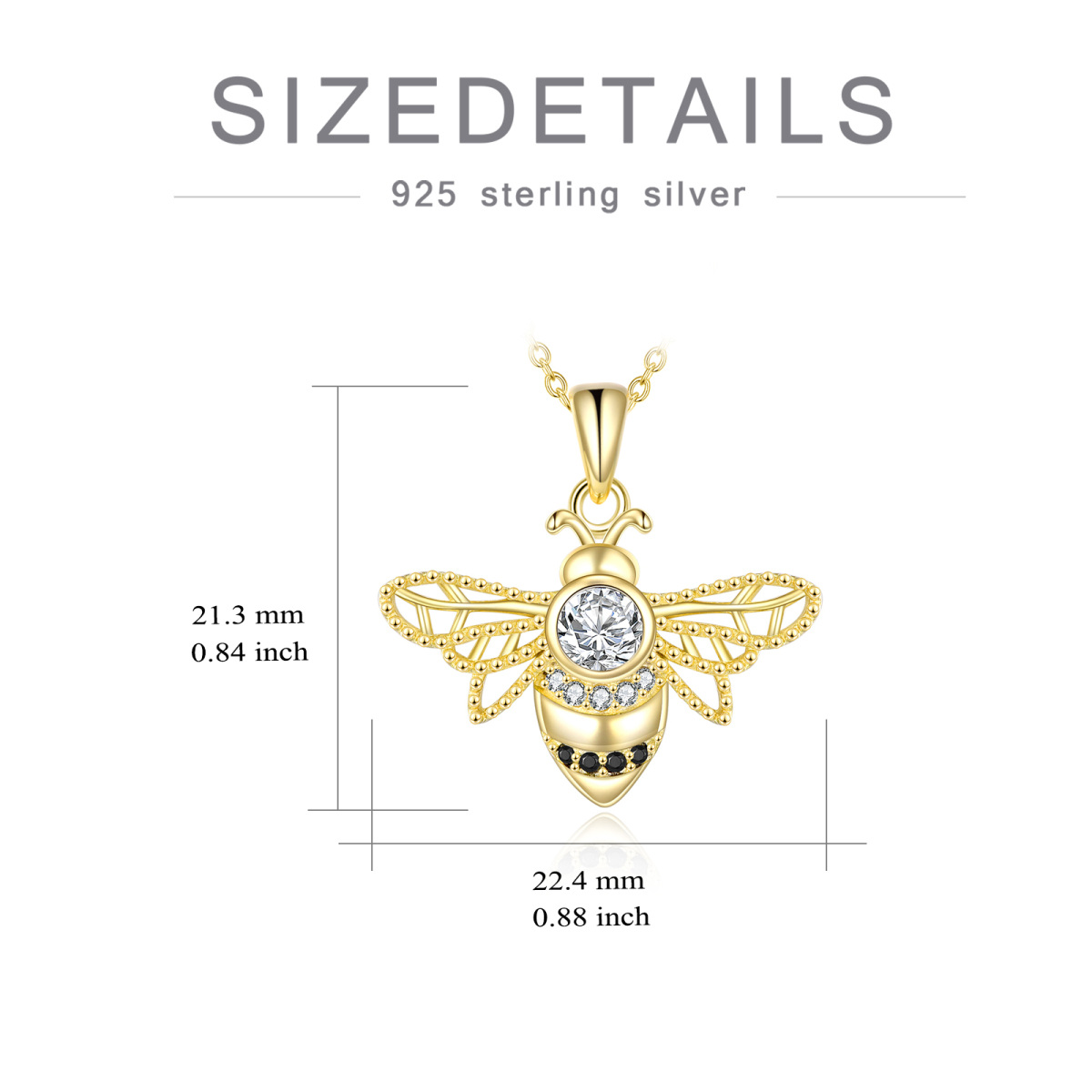Sterling Silver with Yellow Gold Plated Round Cubic Zirconia Bees Pendant Necklace-6
