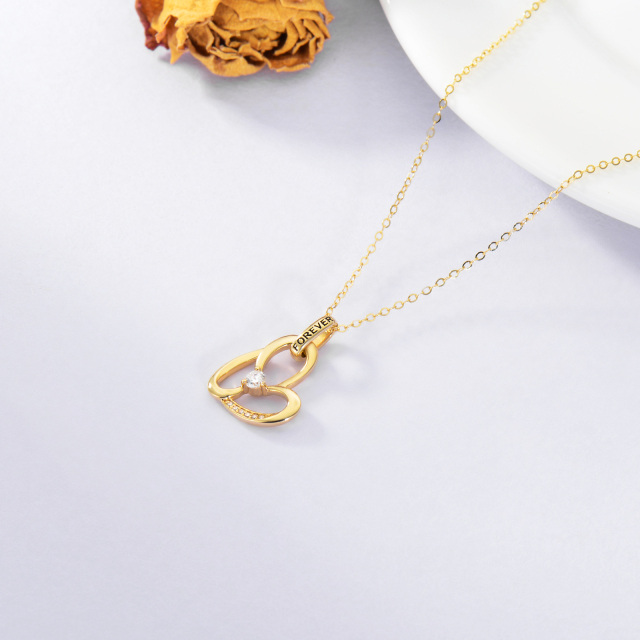 14K Gold Zircon Heart Pendant Necklace with Engraved Word-3