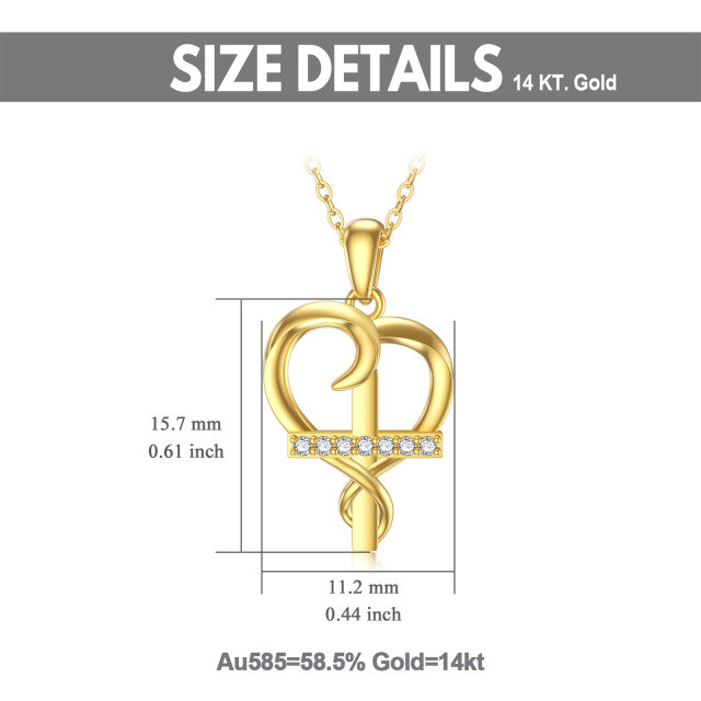 Collier en or 14K avec pendentif en forme de coeur en zircon de forme circulaire-4