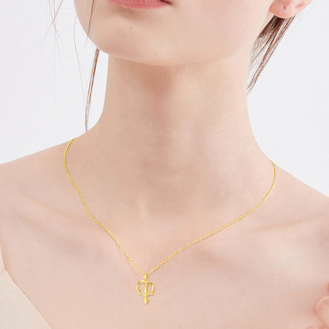 14K Gold kreisförmig Zirkon Herz Anhänger Halskette-1