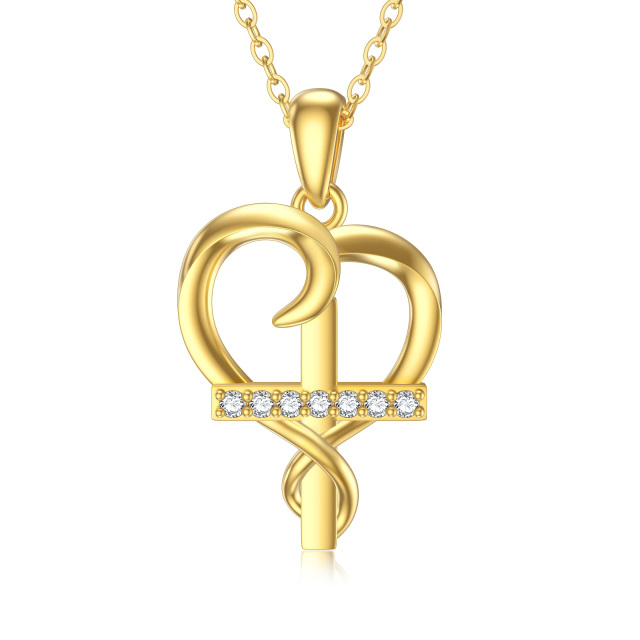 Collier en or 14K avec pendentif en forme de coeur en zircon de forme circulaire-0