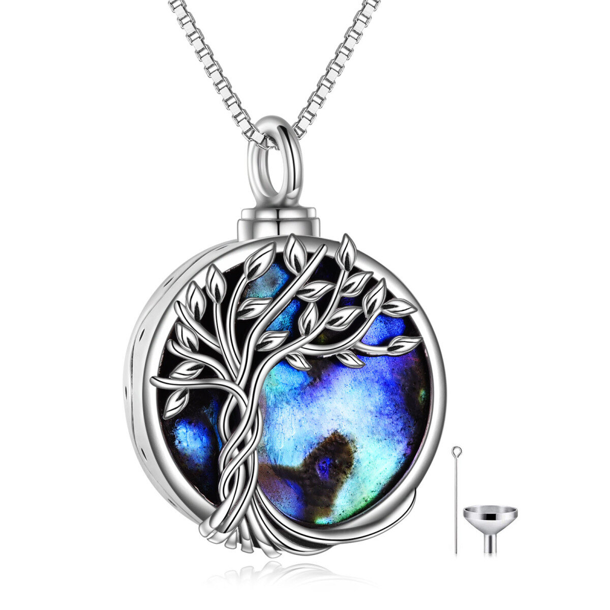 Sterling Silver Abalone Shellfish Tree Of Life Urn Necklace for Ashes with Box Chain-1