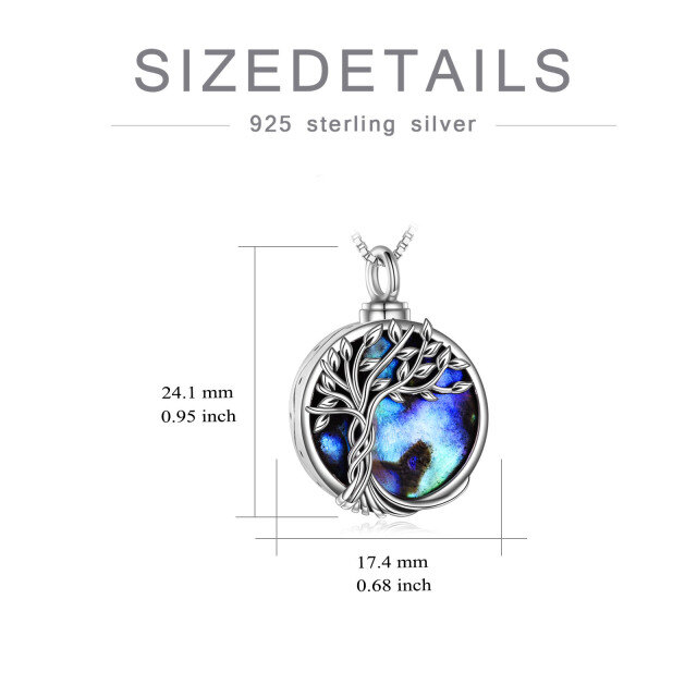 Collar de plata de ley Abalone Shellfish Tree Of Life Urn para cenizas con cadena de caja-4
