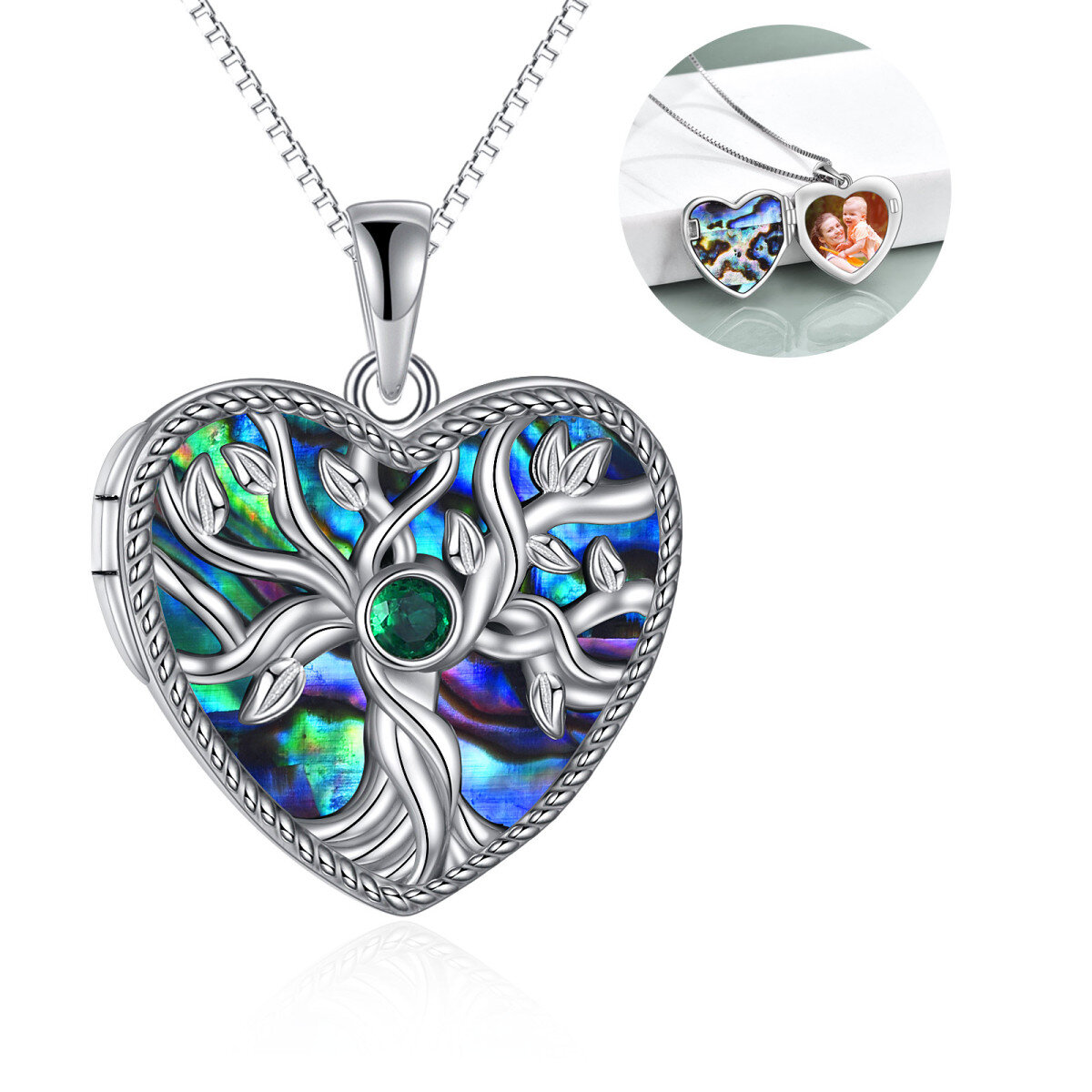 Sterling Silver Tree Of Life Personalized Photo Locket Necklace with Engraved Word-1