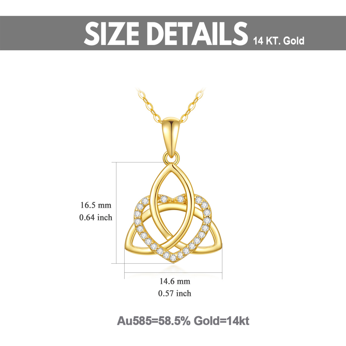 14K Gold Cubic Zirconia Celtic Knot & Heart Pendant Necklace-6