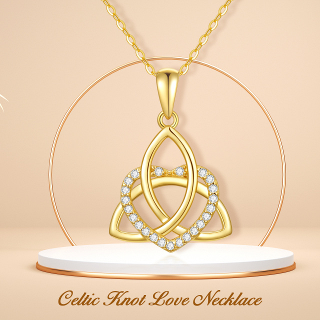 14K Gold Cubic Zirconia Celtic Knot & Heart Pendant Necklace-5