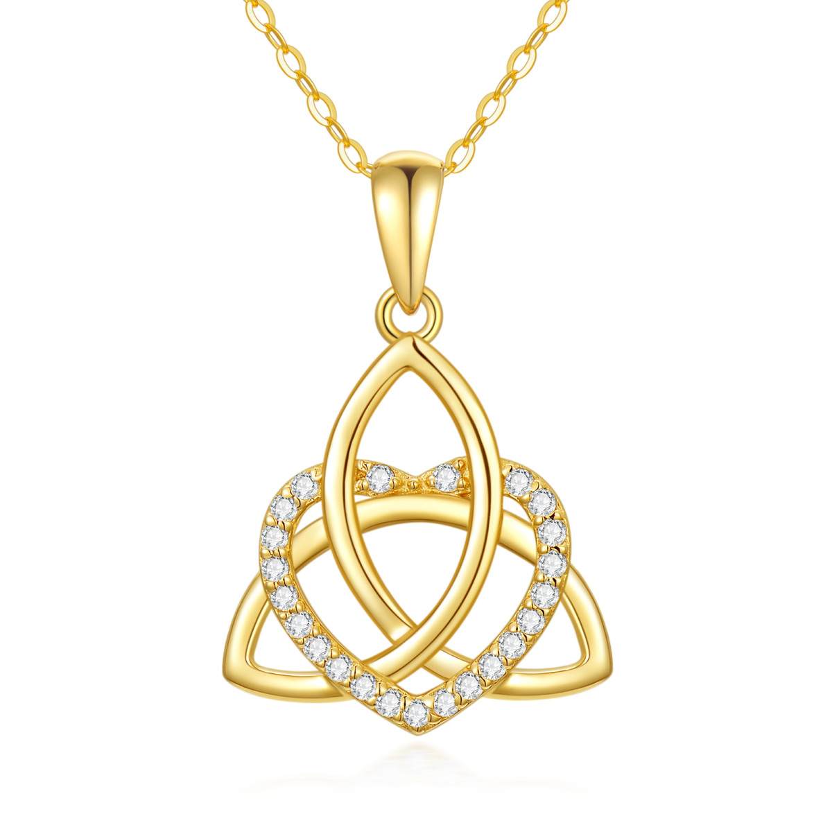 14K Gold Cubic Zirconia Celtic Knot & Heart Pendant Necklace-1