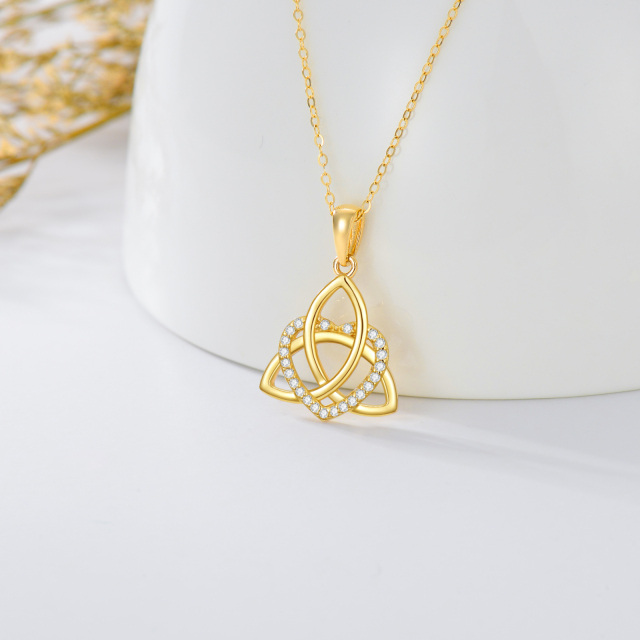 14K Gold Cubic Zirconia Celtic Knot & Heart Pendant Necklace-4