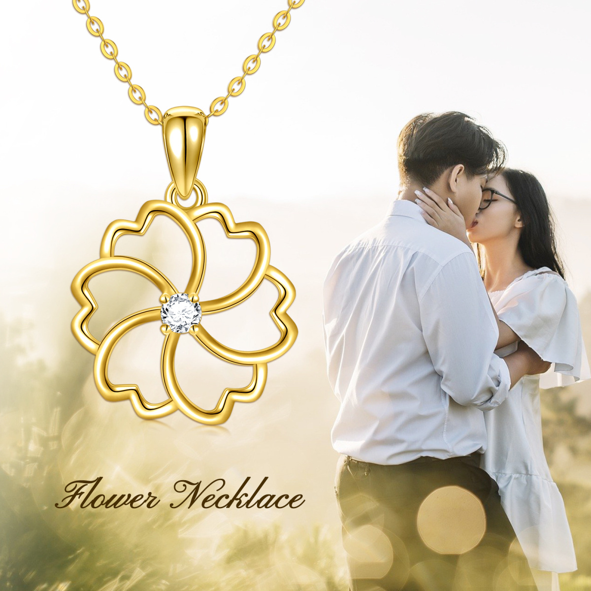 14K Gold Zircon Birth Flower Pendant Necklace-6