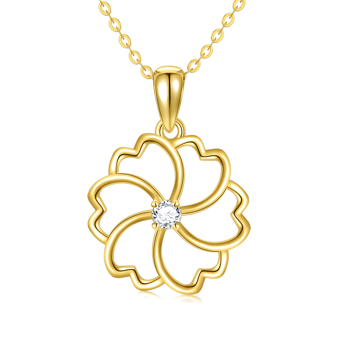 14K Gold Zircon Birth Flower Pendant Necklace-1