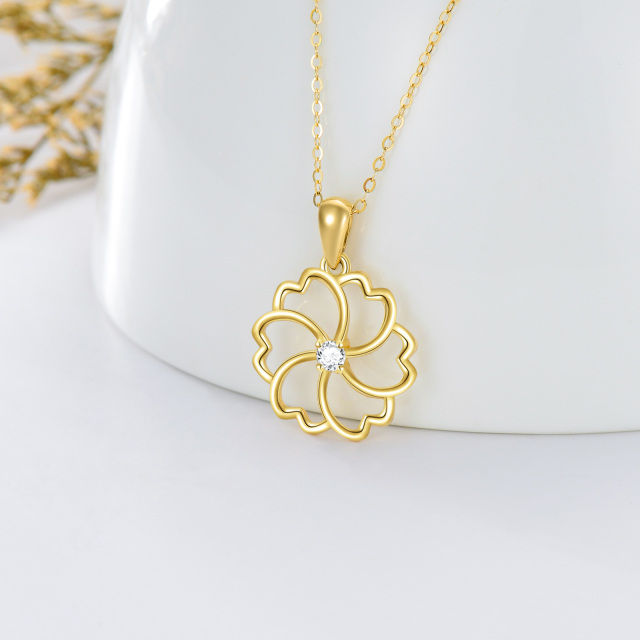 Colar com pingente de flor de zircão em ouro maciço 14K para mulheres-3