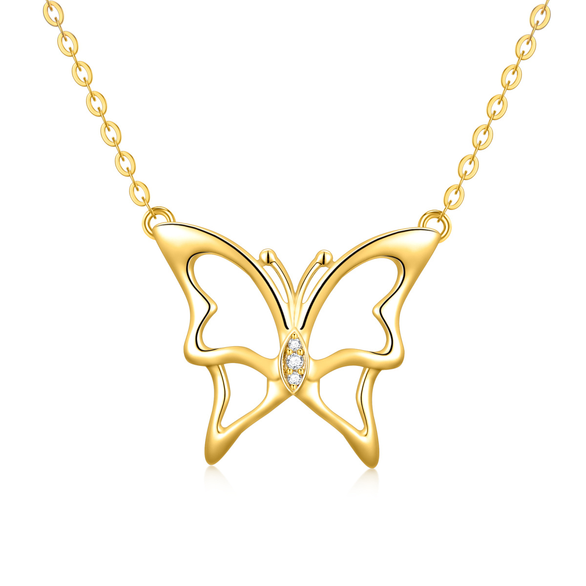 Collier avec pendentif papillon en or 14K et zircon-1