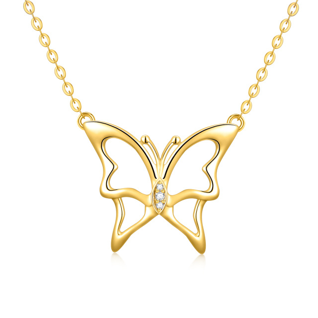 14K Gold Zircon Butterfly Pendant Necklace-0