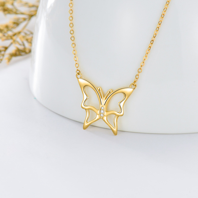 14K Gold Zircon Butterfly Pendant Necklace-2