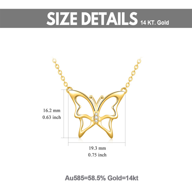 14K Gold Zircon Butterfly Pendant Necklace-4