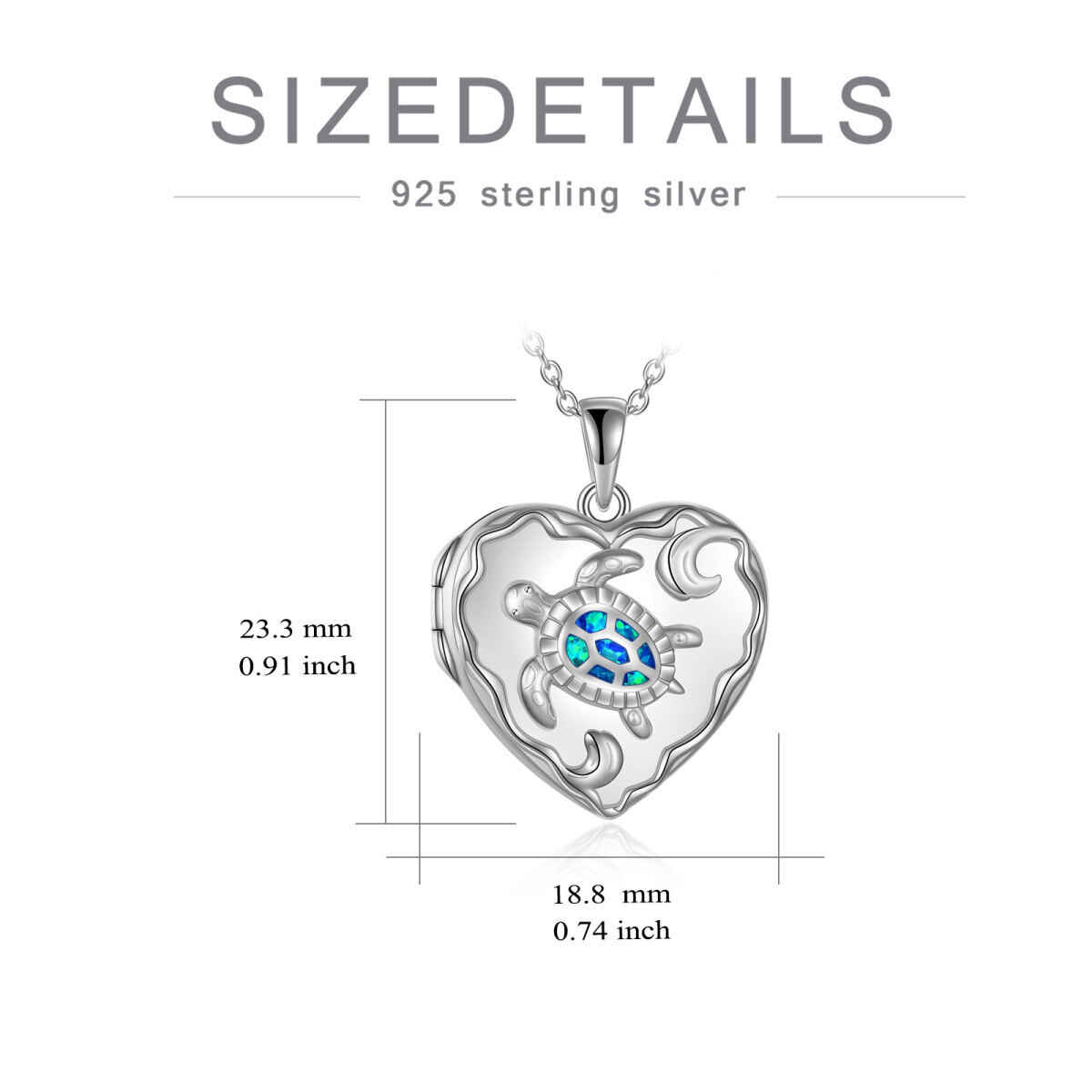 Sterling Silver Opal Turtle & Turtle Personalized Photo Locket Necklace with Engraved Word-5