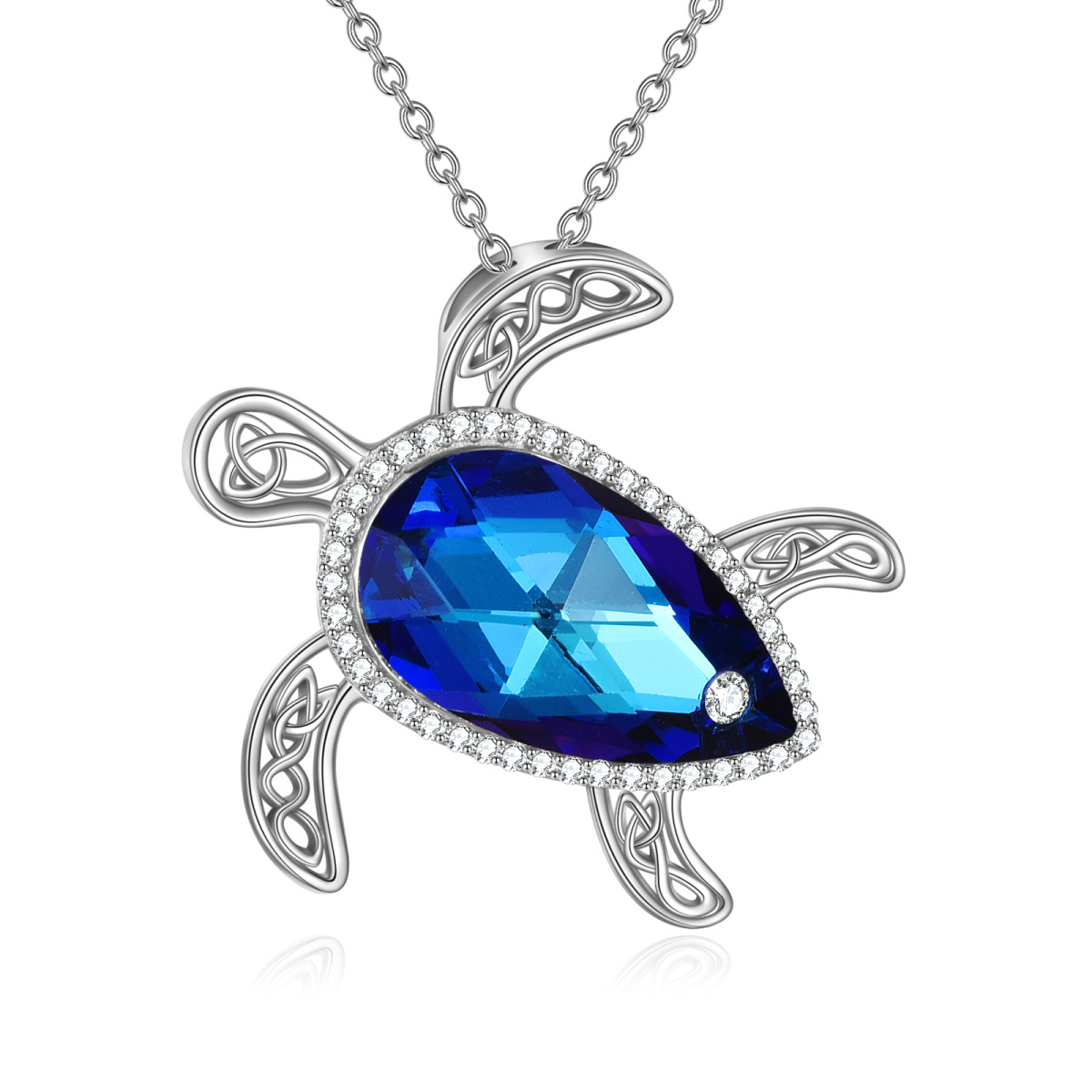 Sterling Silver Crystal Sea Turtle Pendant Necklace-1