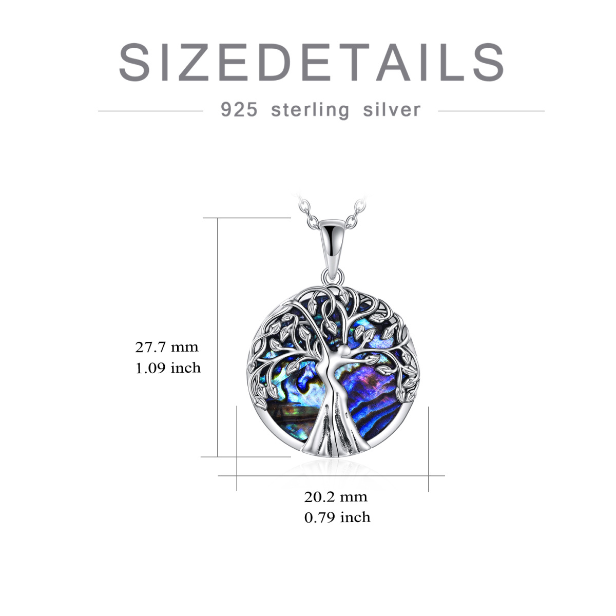 Sterling Silver Abalone Shellfish Tree Of Life Pendant Necklace-5