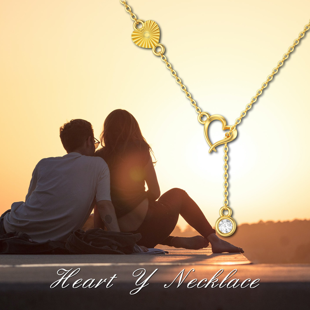 14K Gold Moissanite Heart Non-adjustable Y-Necklace-6