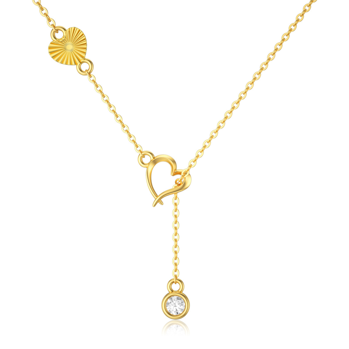 14K Gold Moissanit Herz Nicht-verstellbare Y-Halskette-1