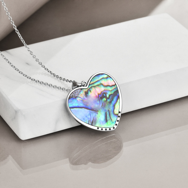 Sterling Silver Two-tone Heart Shaped Abalone Shellfish Sisters & Heart Pendant Necklace with Engraved Word-4