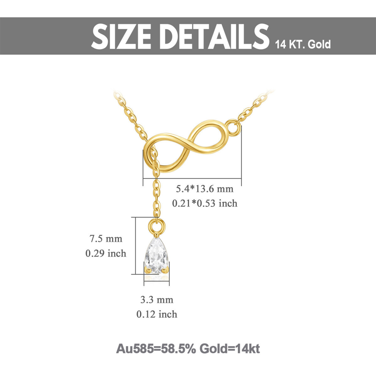 14K Gold Teardrop/Pear-shaped Cubic Zirconia Infinity Symbol Non-adjustable Y-Necklace-6